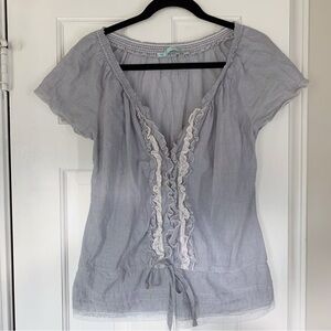 Maurices Blue and White Striped Ruffled Blouse